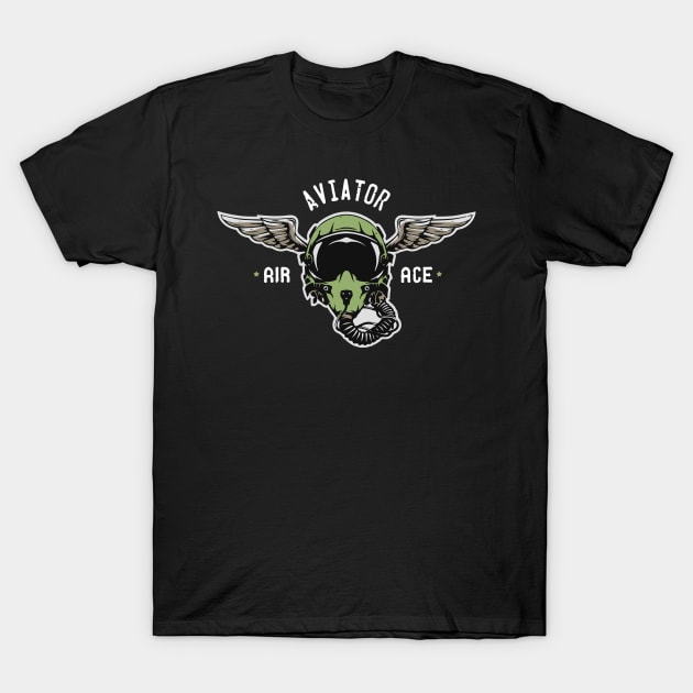 Aviator Air Ace Airplane Pilot Winged Helmet T-Shirt by BG Creative